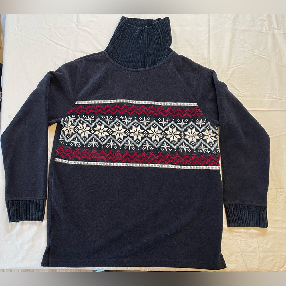 San Michelle Bay Women’s Fleece Turtleneck Fair Isle Snowflake Sweater Size Lg